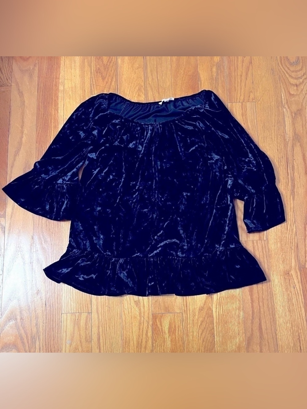 BeachLunchLounge Navy Blue Velvet Velour Off The Shoulder Boho Blouse Medium